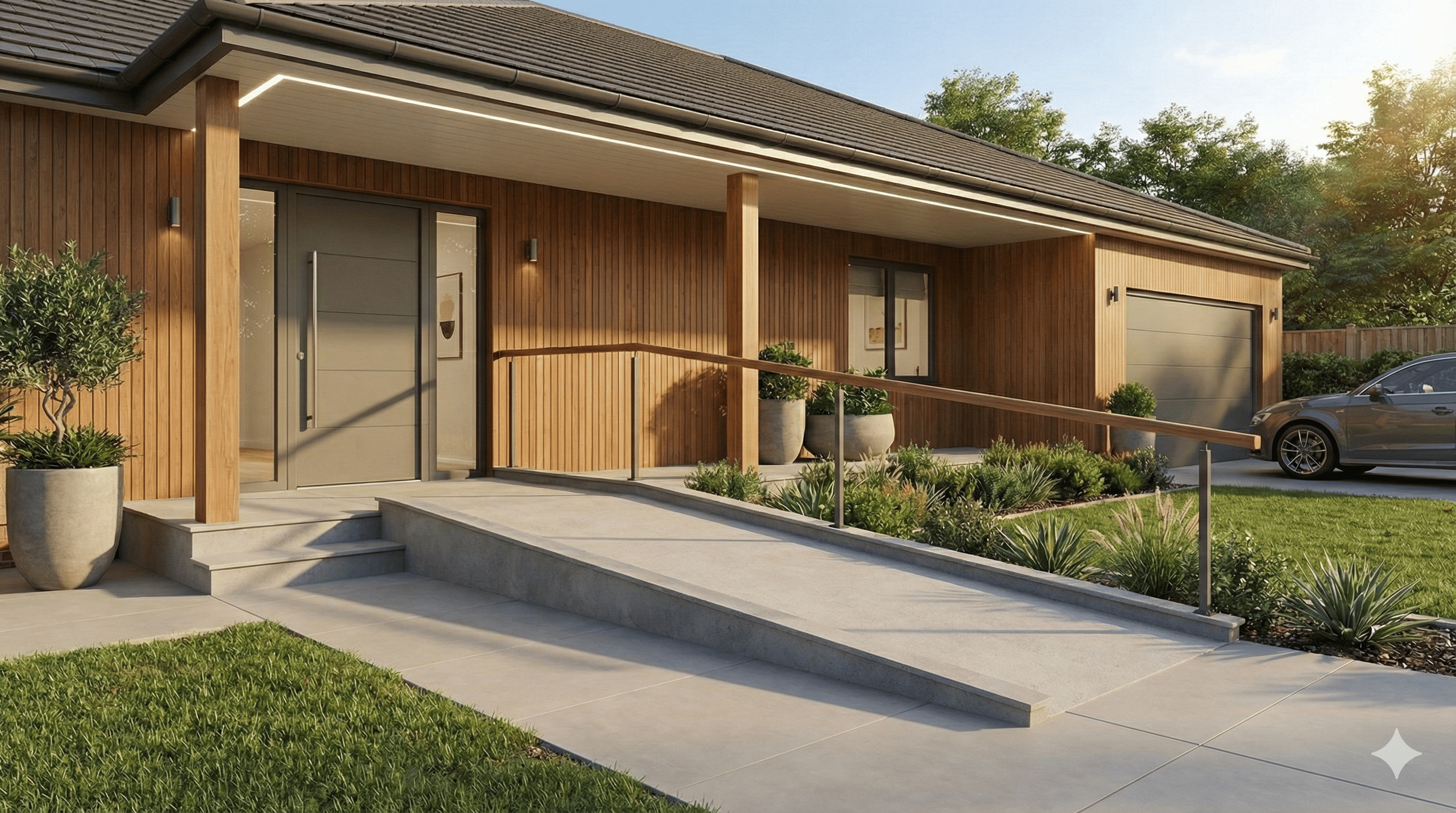 aspect extérieur de la maison avec rampe d'accès